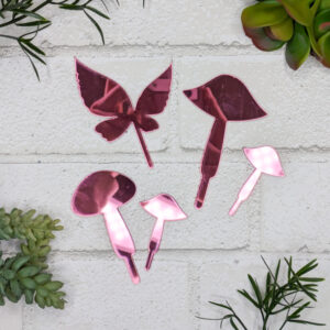 pink acrylic butterfly and mushroom plant stakes