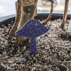 blue glitter mushroom plant stake
